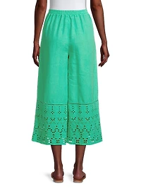 Resort Linen Cropped Eyelet Pants