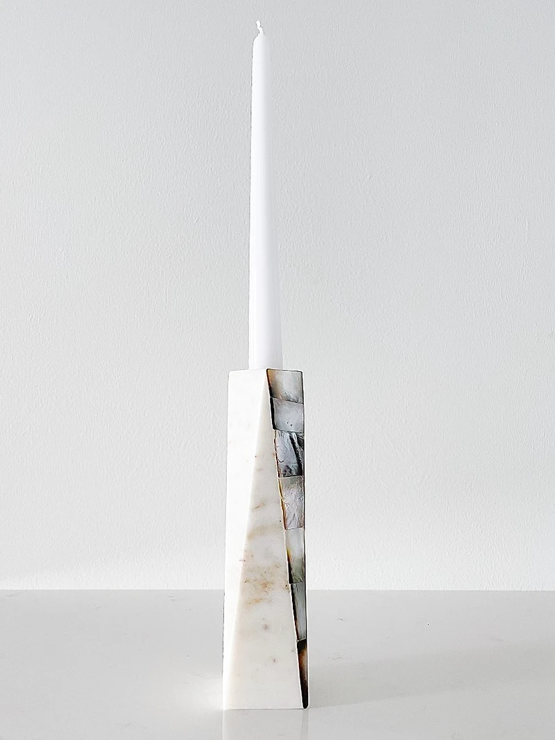 Mother Of Pearl Marble Candle Holder
