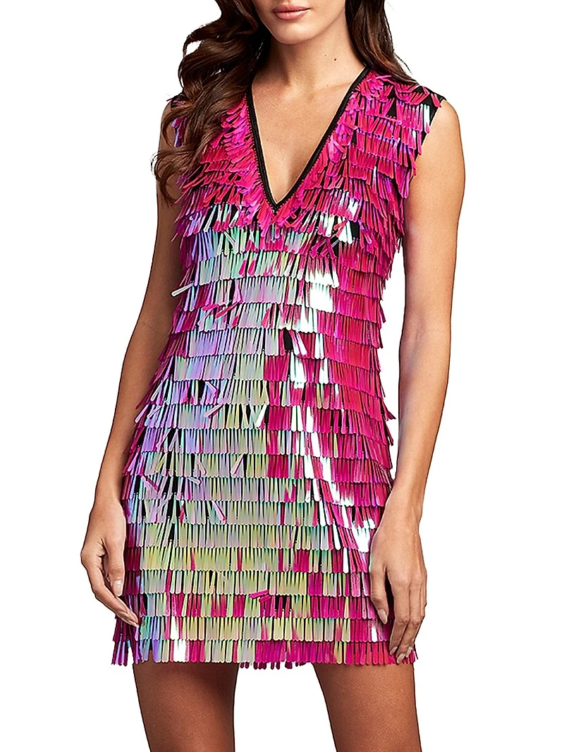 Sequin Fringe V-Neck Minidress