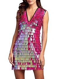 Sequin Fringe V-Neck Minidress