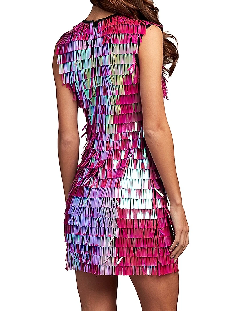 Sequin Fringe V-Neck Minidress