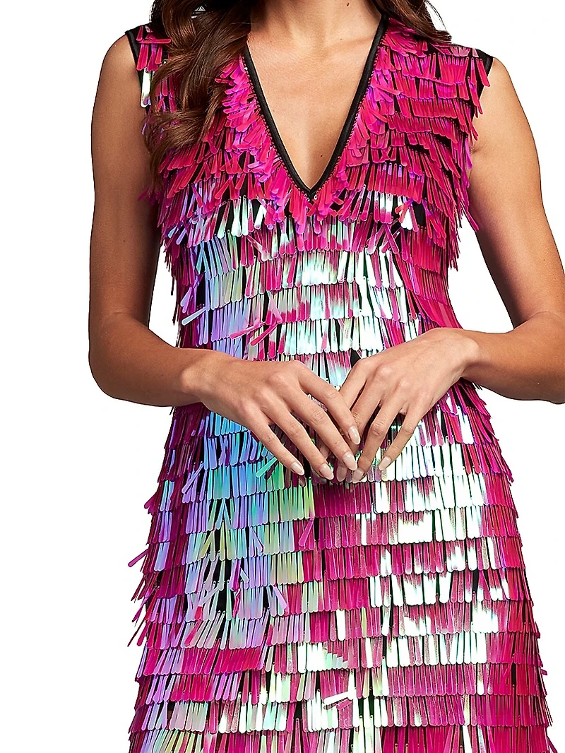 Sequin Fringe V-Neck Minidress