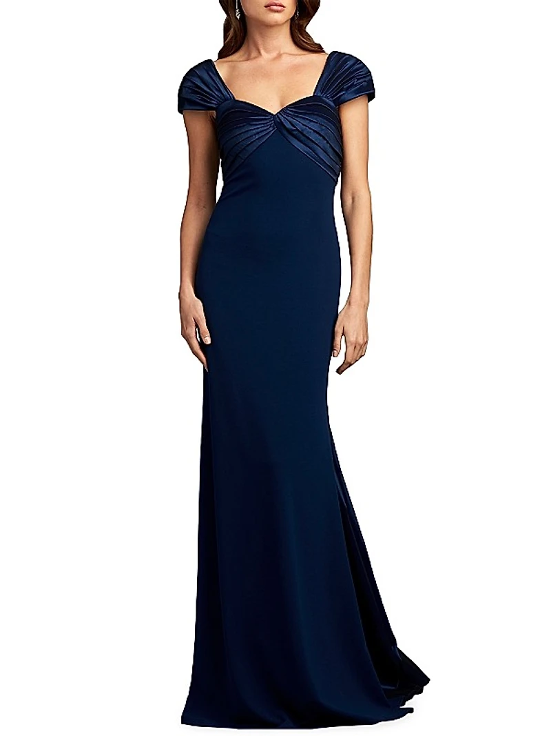 Short-Sleeve Crepe Gown