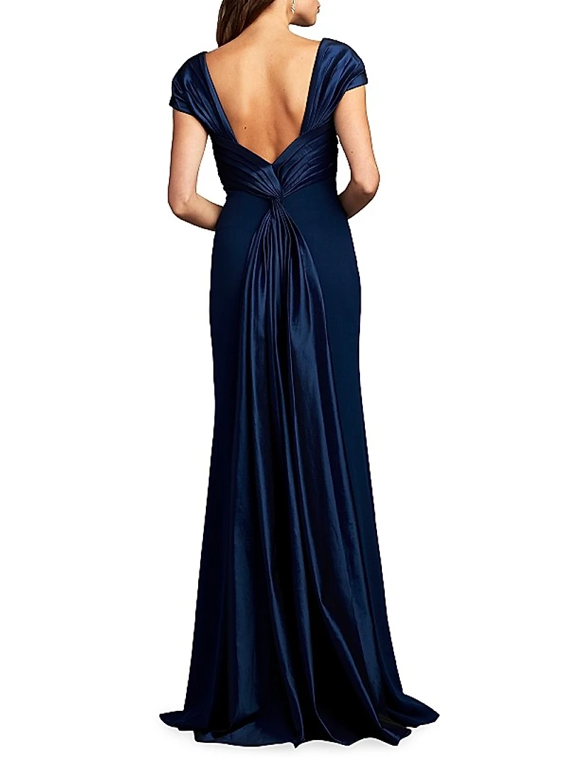 Short-Sleeve Crepe Gown