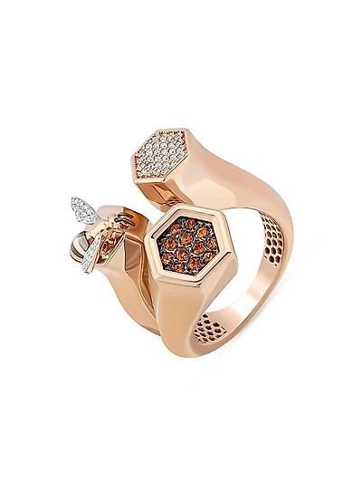 Honey 14K Rose Gold, 0.18 TCW Diamond & Orange Sapphire Bee Ring