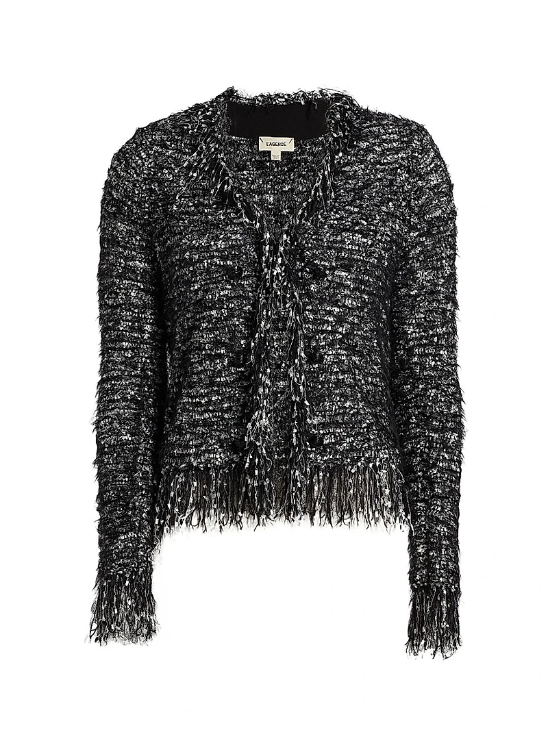Knit Fringe-Trim Cardigan