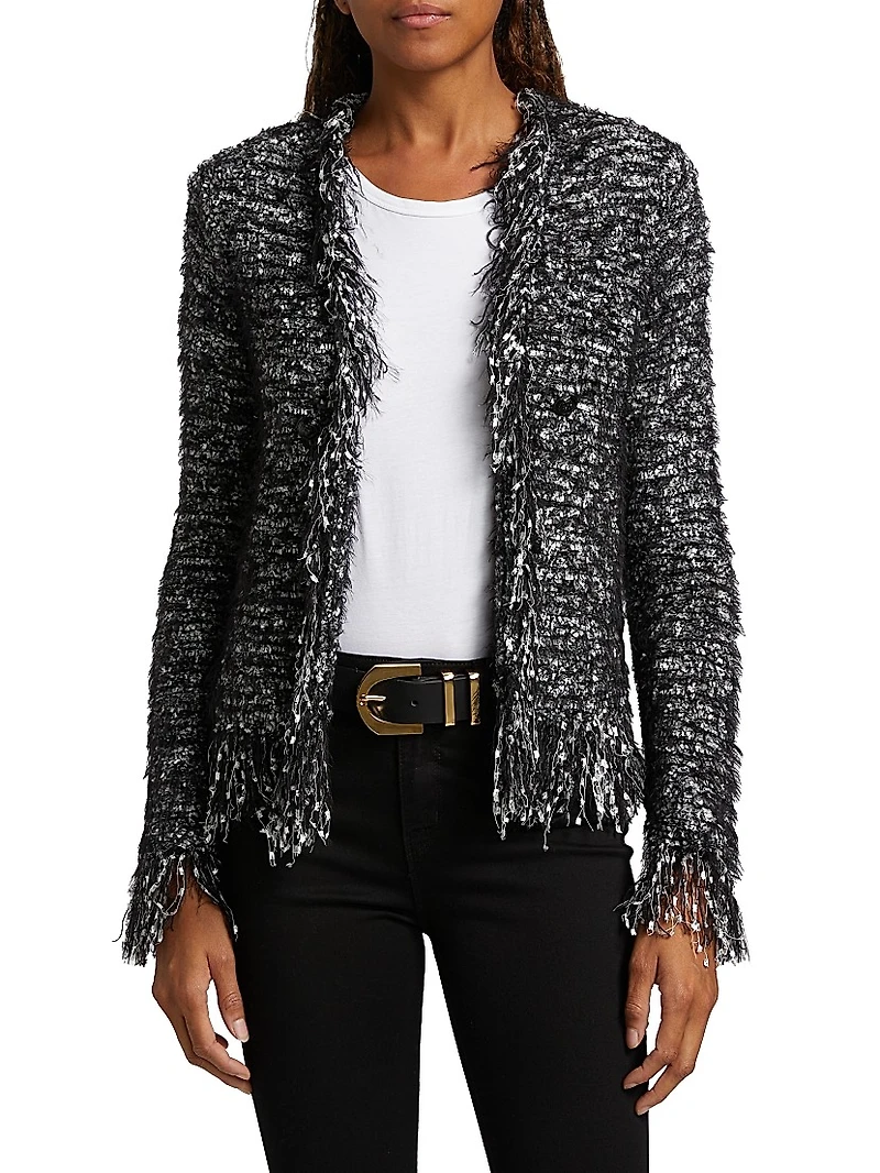 Knit Fringe-Trim Cardigan