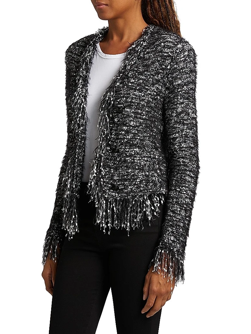 Knit Fringe-Trim Cardigan