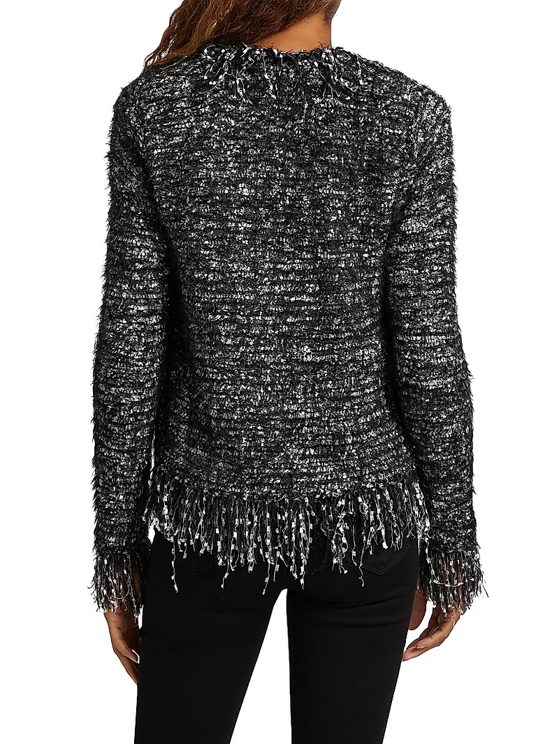 Knit Fringe-Trim Cardigan
