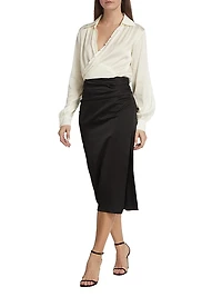 Crossover Satin & Lace Bodysuit