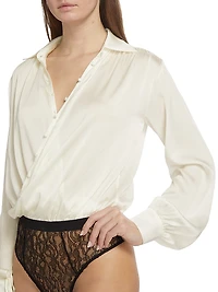 Crossover Satin & Lace Bodysuit