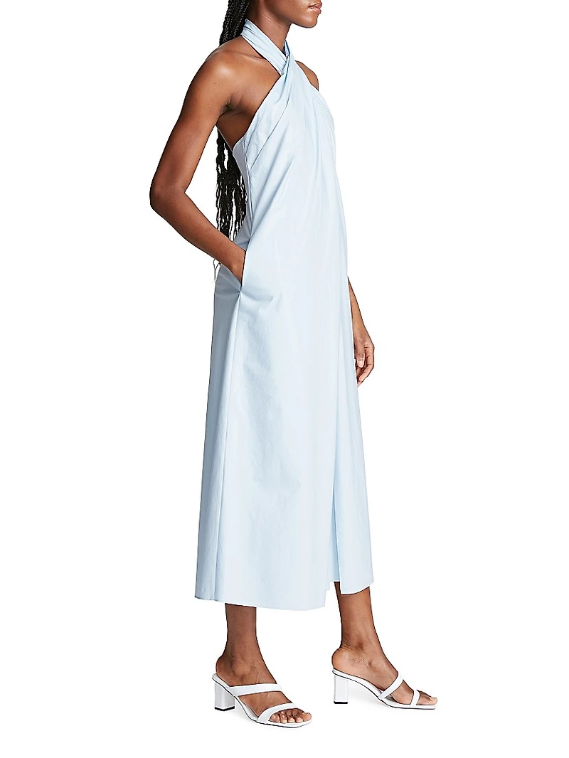 Zoie Cotton Crossover Halter-Neck Midi-Dress