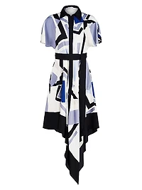 Hadley Crepe-De-Chine Geometric Belted Midi-Dress