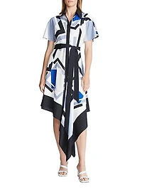Hadley Crepe-De-Chine Geometric Belted Midi-Dress
