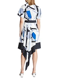 Hadley Crepe-De-Chine Geometric Belted Midi-Dress