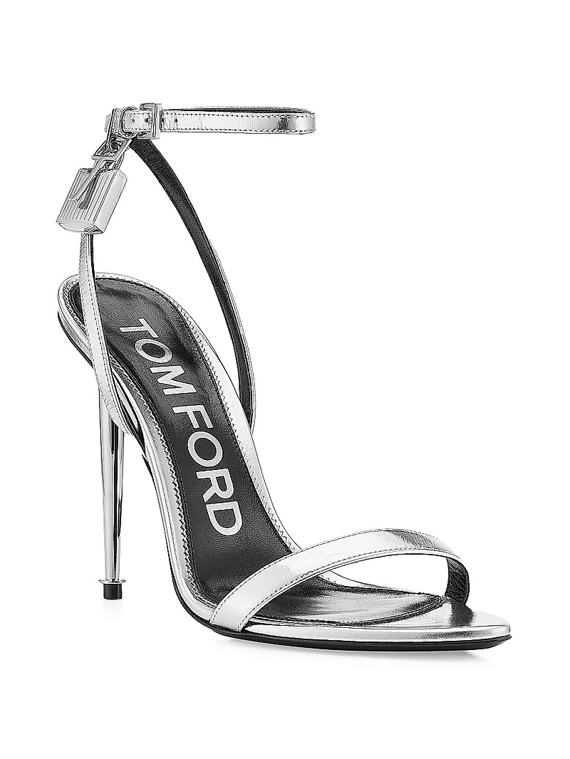 Padlock 105 Metallic Leather Point-Toe Ankle-Strap Sandals