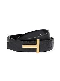 T Logo Leather Reversible Belt