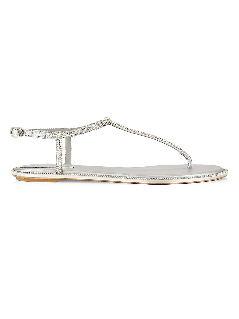 Crystal-Embellished T-Strap Sandals