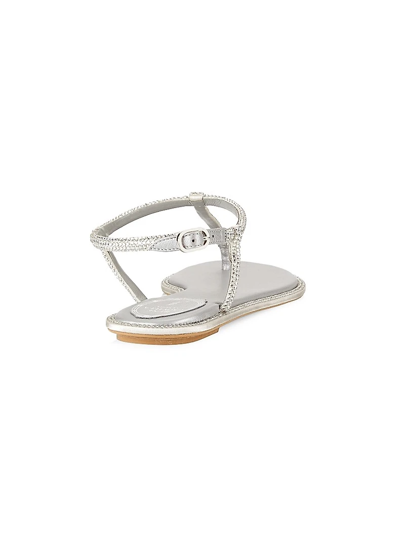 Crystal-Embellished T-Strap Sandals