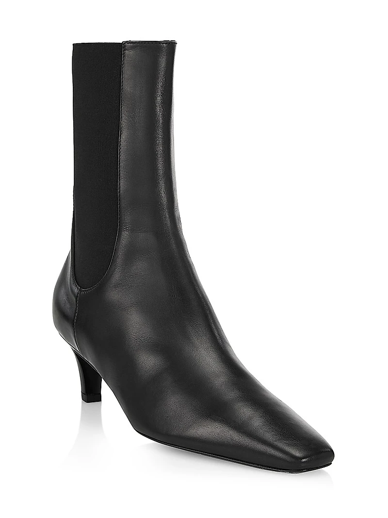 50MM Leather Kitten-Heel Ankle Boots