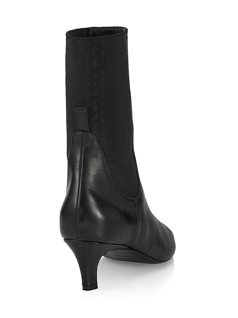 50MM Leather Kitten-Heel Ankle Boots