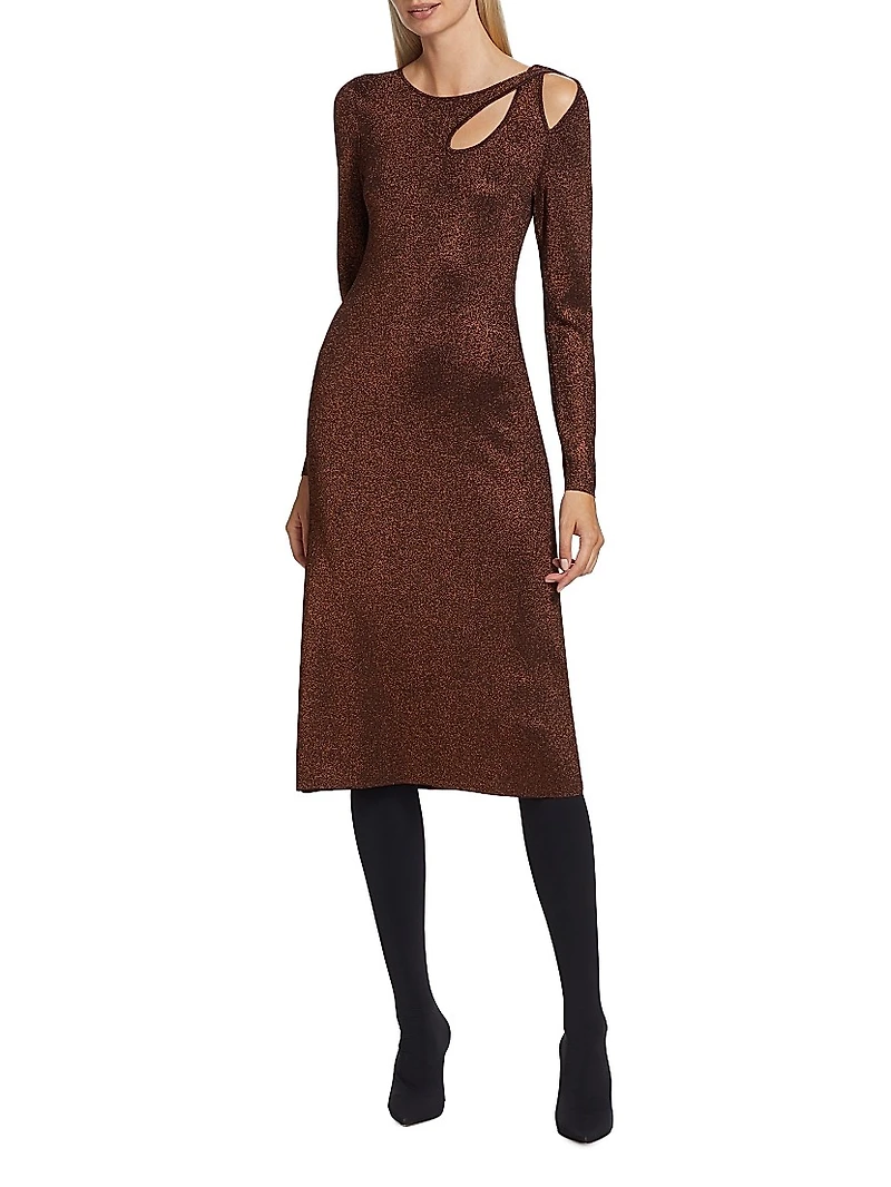 Metallic Cut-Out Rib-Knit Sweater Dress