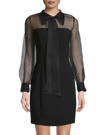 Silk Organza Mixed Media Collared Minidress