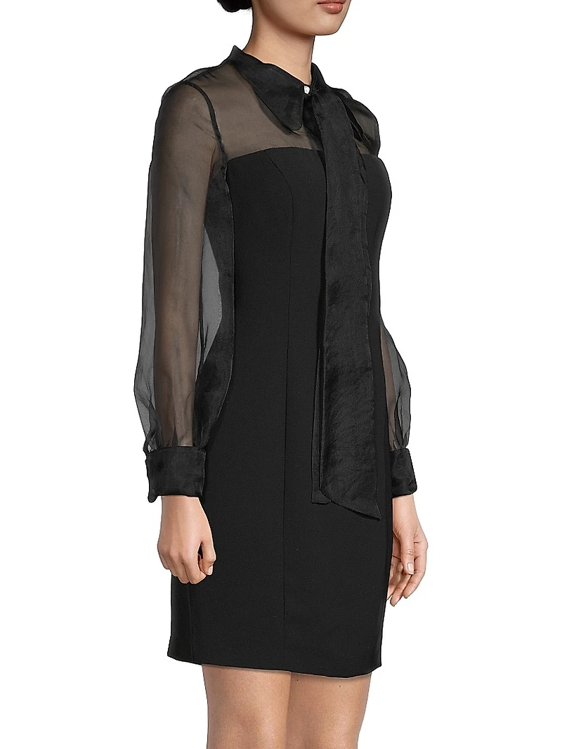 Silk Organza Mixed Media Collared Minidress