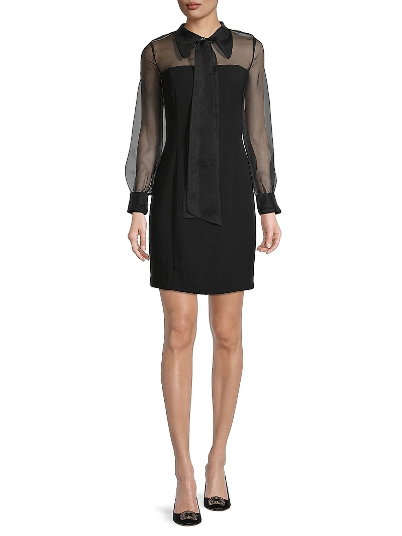 Silk Organza Mixed Media Collared Minidress