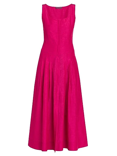 Scoopneck Pleated Midi-Dress