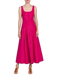 Scoopneck Pleated Midi-Dress