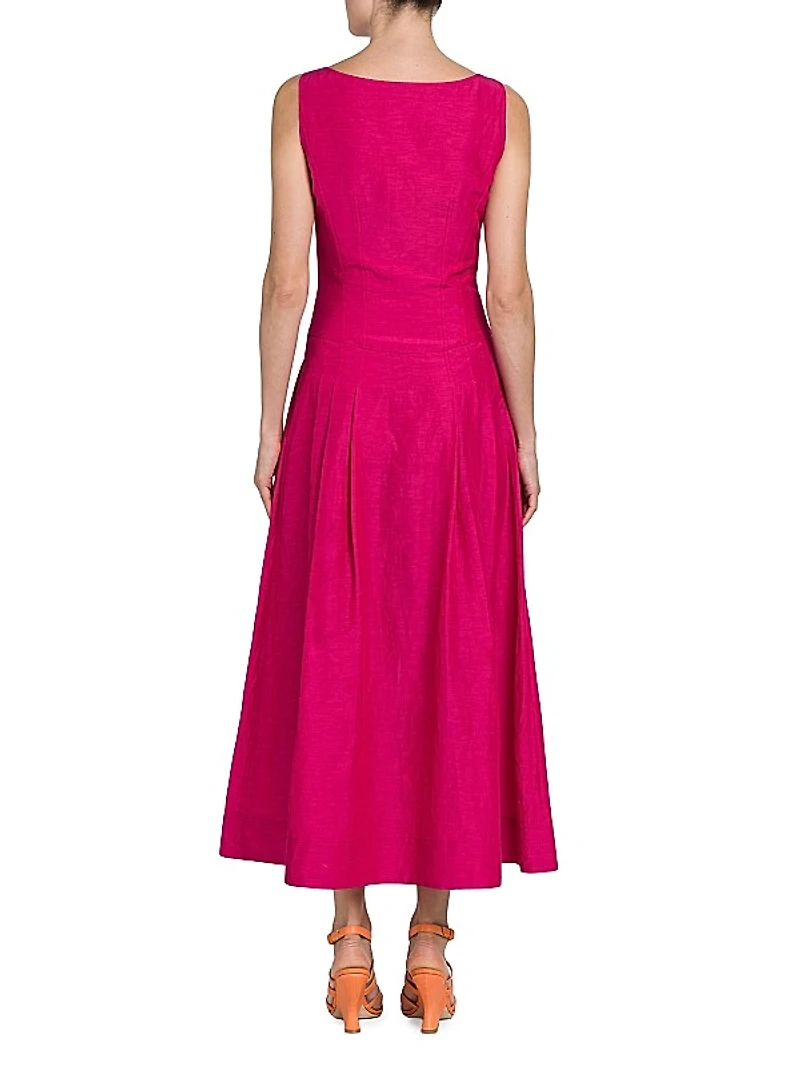 Scoopneck Pleated Midi-Dress