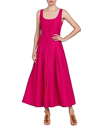 Scoopneck Pleated Midi-Dress