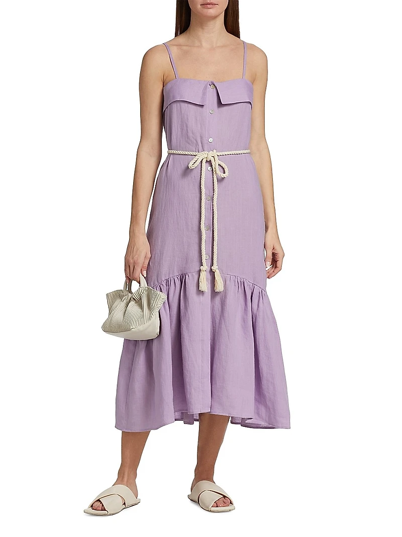 Ember Belted Linen Midi-Dress