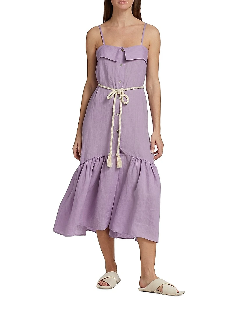 Ember Belted Linen Midi-Dress