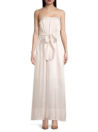 Cursive Tie-Waist Silk Dress