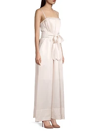 Cursive Tie-Waist Silk Dress