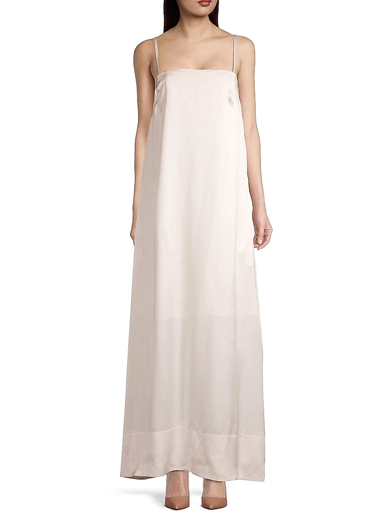 Cursive Tie-Waist Silk Dress