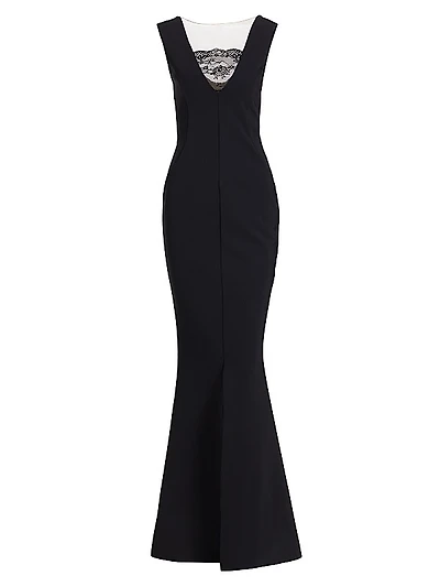 Sada Lace-Trimmed Illusion Gown