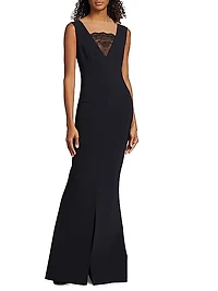 Sada Lace-Trimmed Illusion Gown