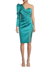 Satin One-Shoulder Sheath Dress