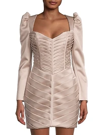 Pleated Bonded Satin Minidress