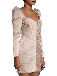 Pleated Bonded Satin Minidress