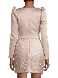 Pleated Bonded Satin Minidress