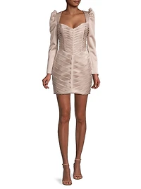 Pleated Bonded Satin Minidress