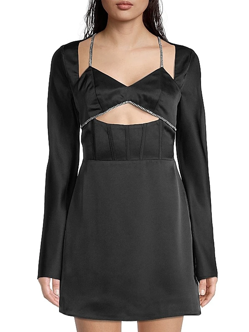 Velvet Satin Cut-Out Minidress