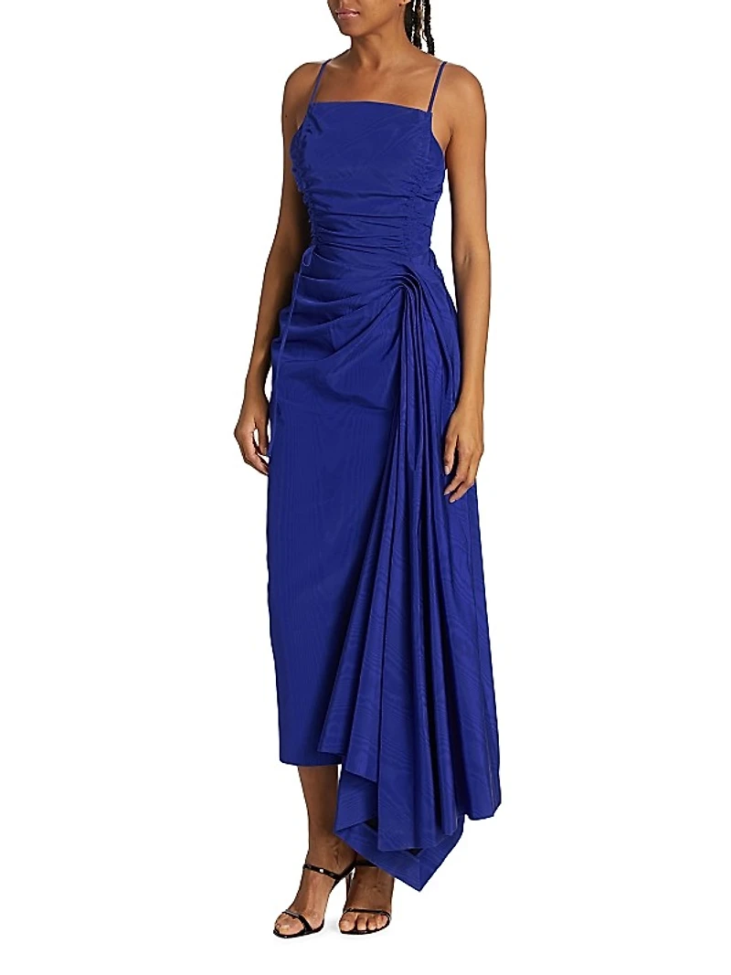 Draped Ruched Midi-Dress
