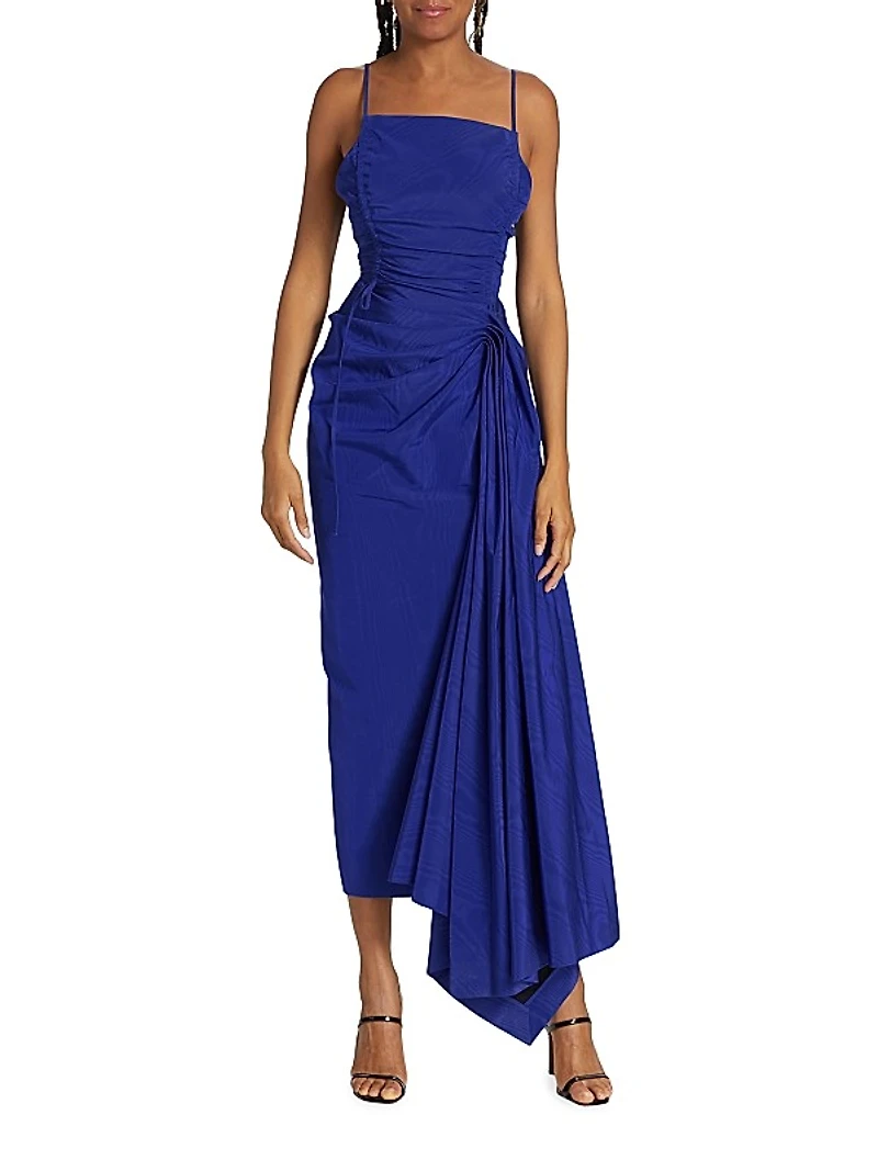 Draped Ruched Midi-Dress