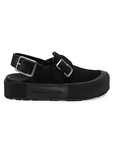Buckled Leather Platform Sandals