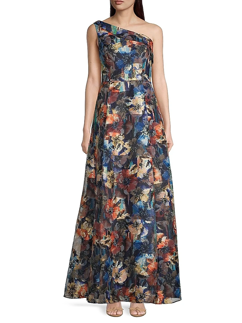 One-Shoulder Floral Ball Gown